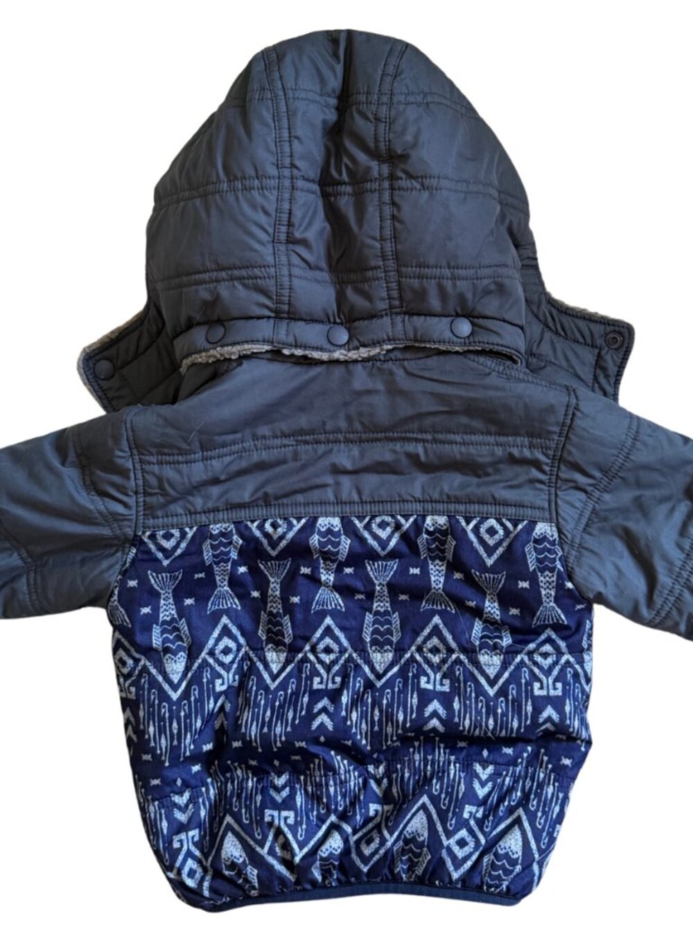 Patagonia - Baby Hooded Winter Coat in Navy Geometric Print 6-12M - Picture 3 of 7